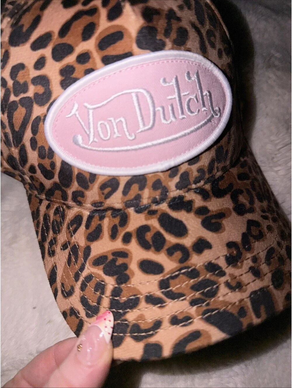 Von Dutch Velvet Leopard Print With pink Logo Snapback Hat, Brand New